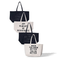 Load image into Gallery viewer, Joy Is An Act of Resistance Natural Tote by rayo &amp; honey
