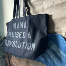 Load image into Gallery viewer, mama raised a revolution tote ~Black on Black Lettering ~ by rayo &amp; honey
